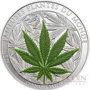 Benin CANNABIS SATIVA series FAMOUS PLANTS Silver coin Marijuana Scented 1000 Francs 2010 Proof 1 oz